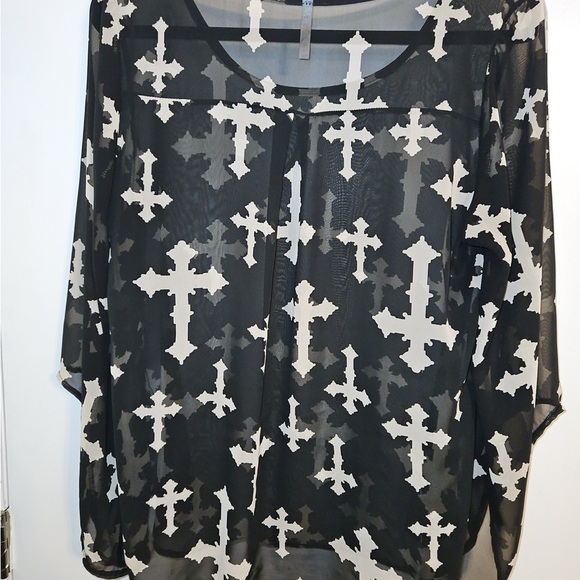 The Hanger Sheer Black and White Cross Blouse - Picture 1 of 3